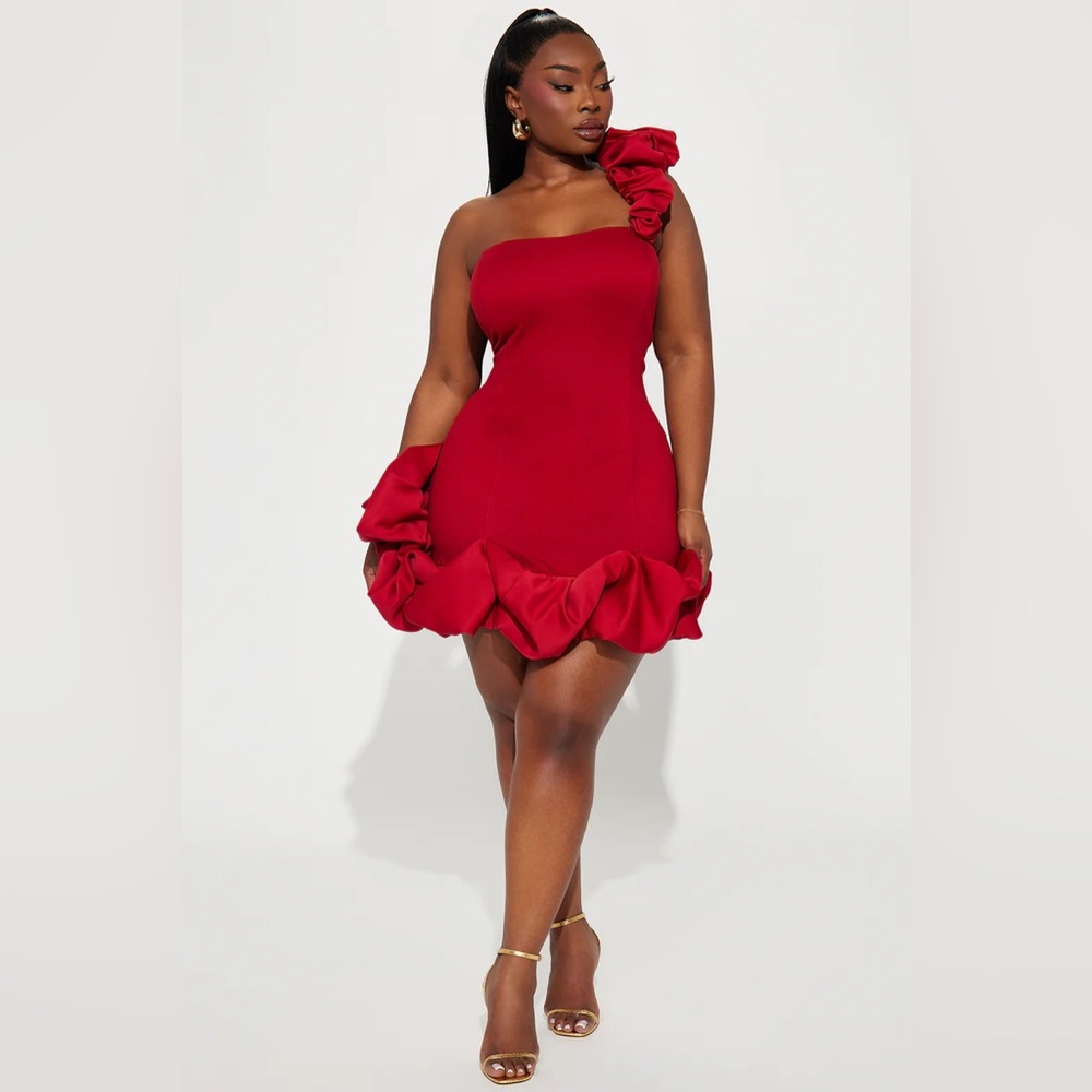 SEXY Ruffle Mini Dress - Red - Picture 5 of 7